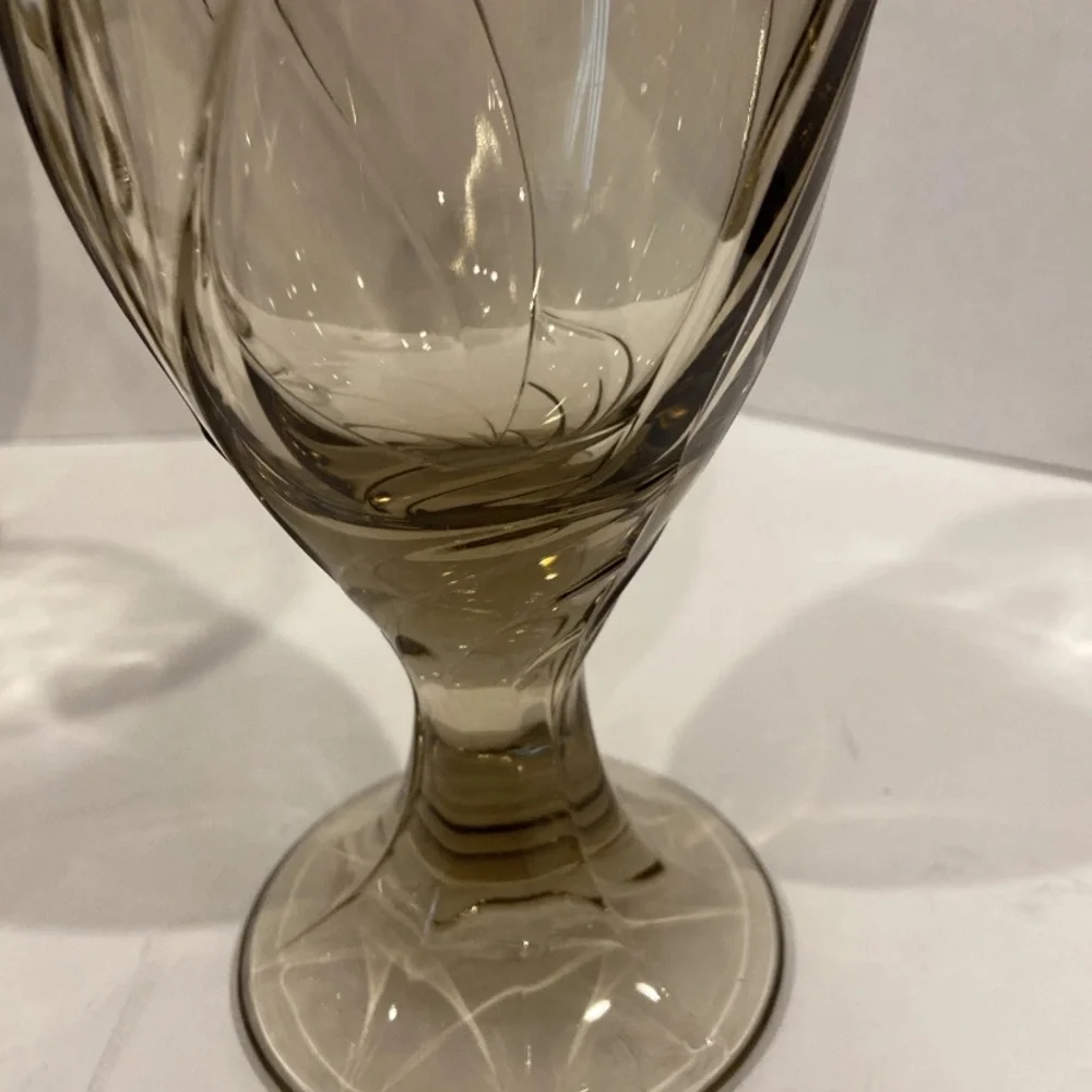 VTG Noritake Sweet Swirl Tawny Brown/Amber/Sepia/Smoke Water Goblets MCM